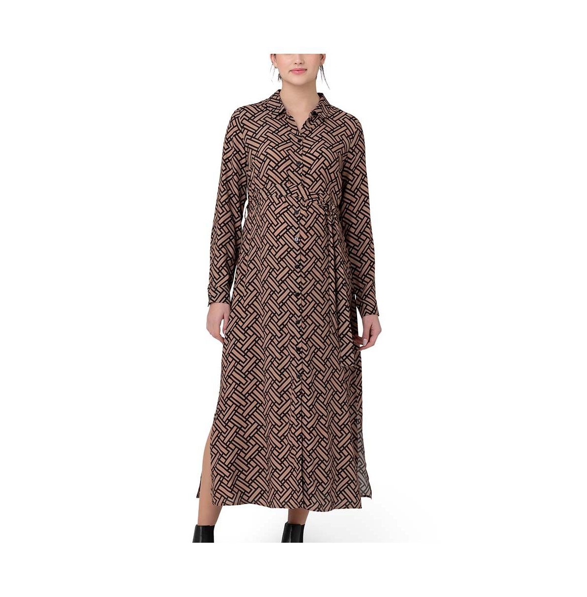 Maternity Ripe Gia Nursing Shirt Dress Black/Latte - Black / latte