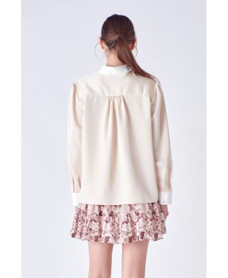 Women's Silky Shirt with Poplin Combo Collar