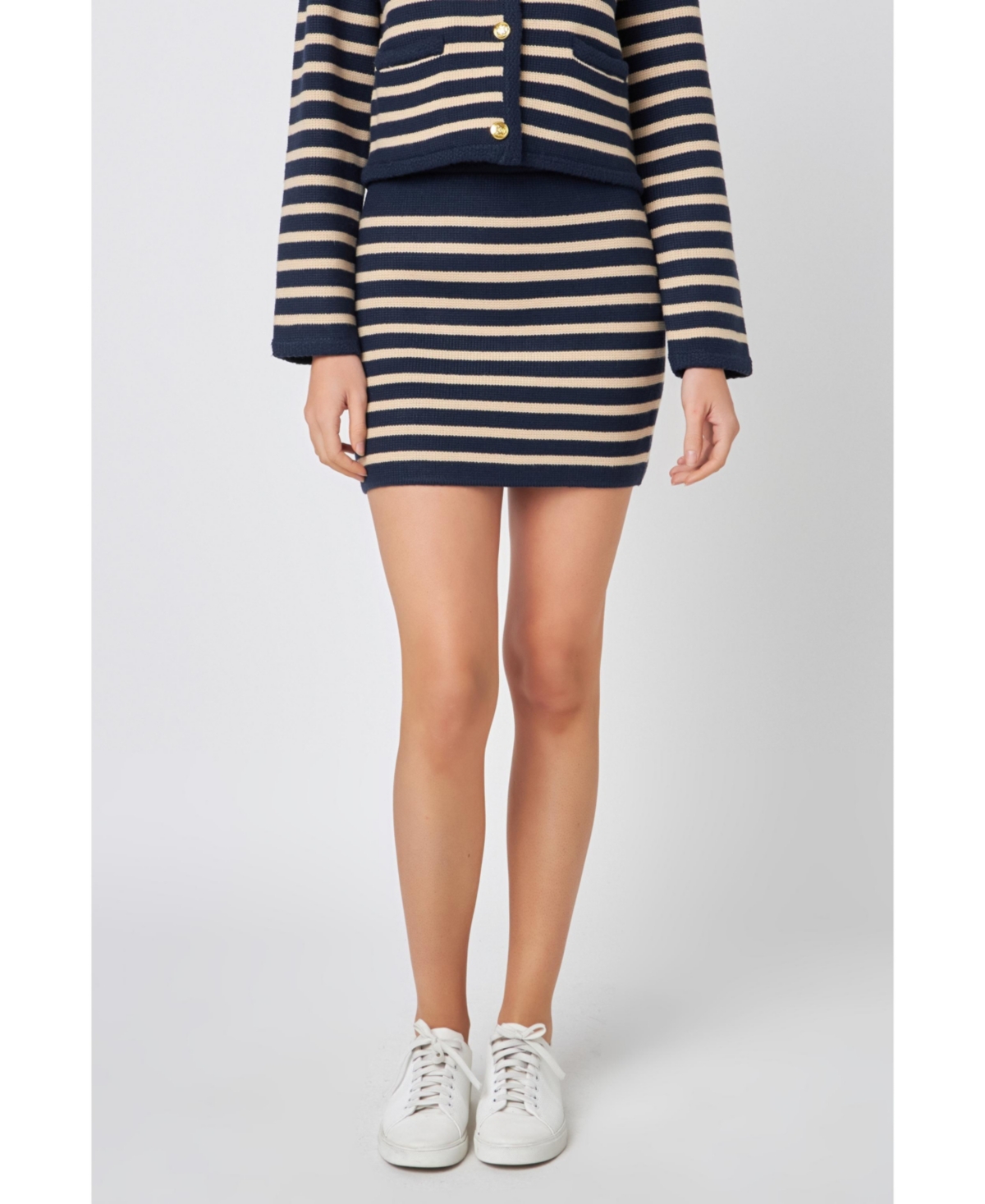 English Factory Women's Knit Striped Mini Skirt -tan
