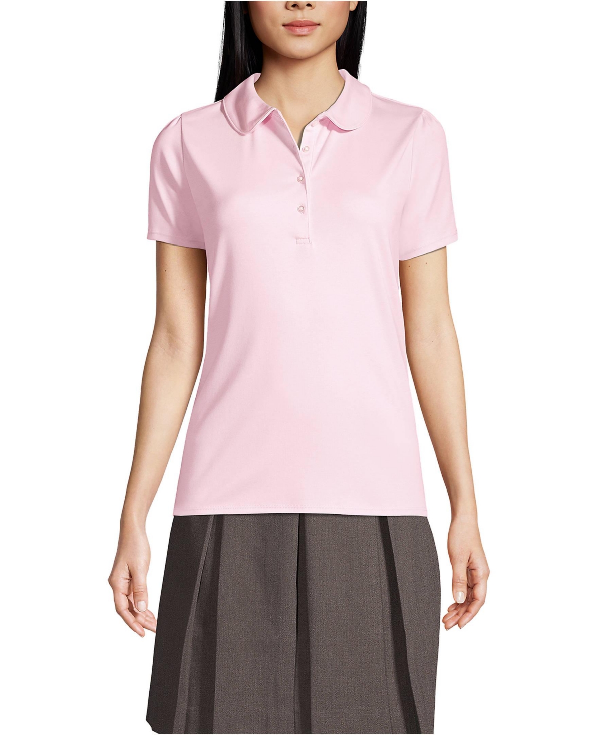 Lands' End Women's School Uniform Short Sleeve Peter Pan Collar Polo Shirt