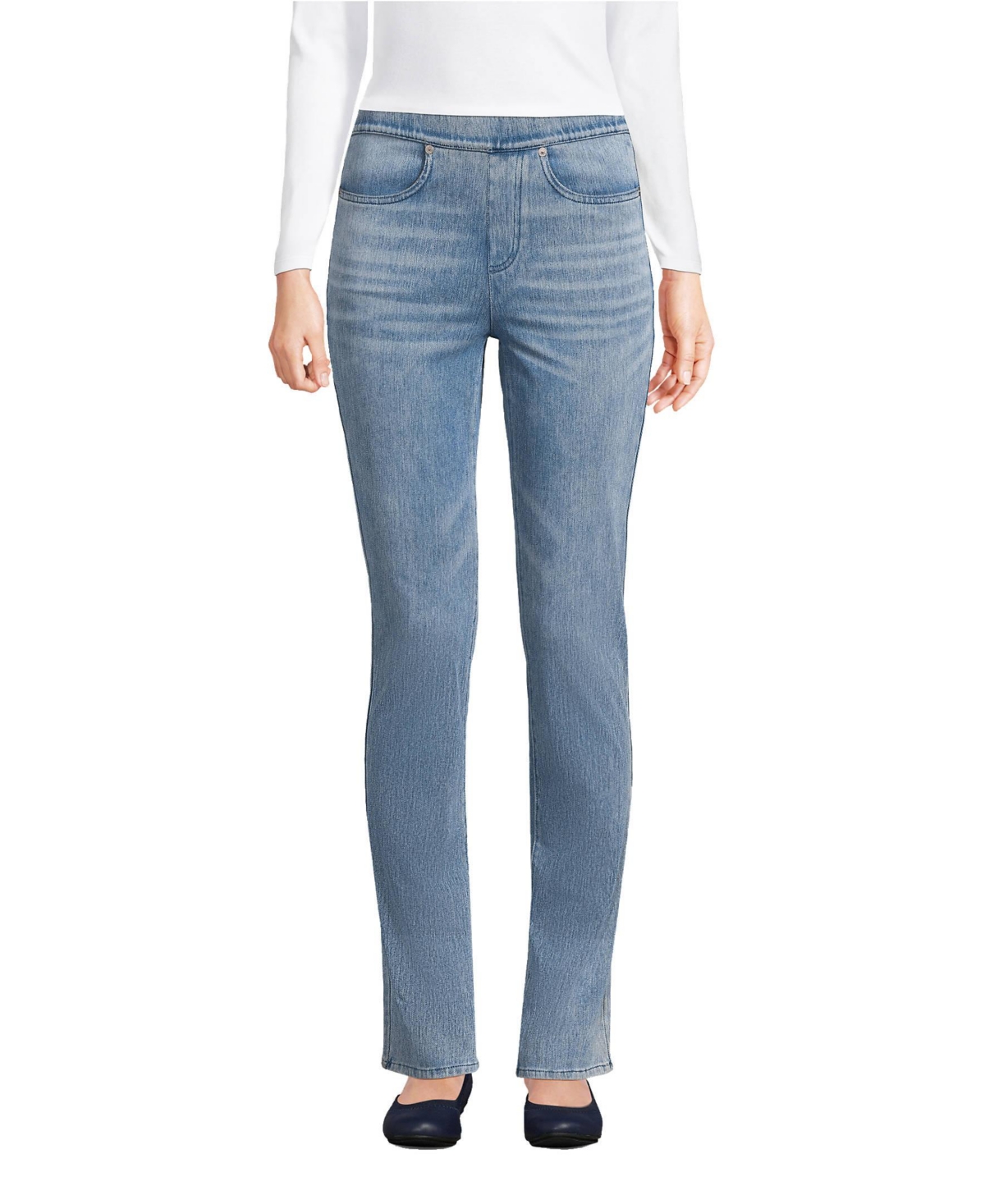 Lands' End Women's Starfish Mid Rise Knit Denim Straight Jeans