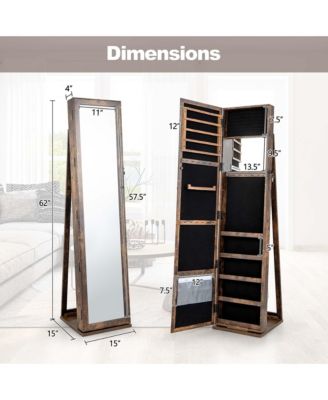 Mirrored Jewelry Cabinet Armoire Lockable Standing Storage Organizer with Shelf