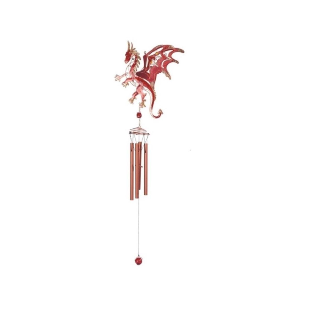 44" Long Red/Gold Flip Wings Wind Chime with Copper Gem - Multi