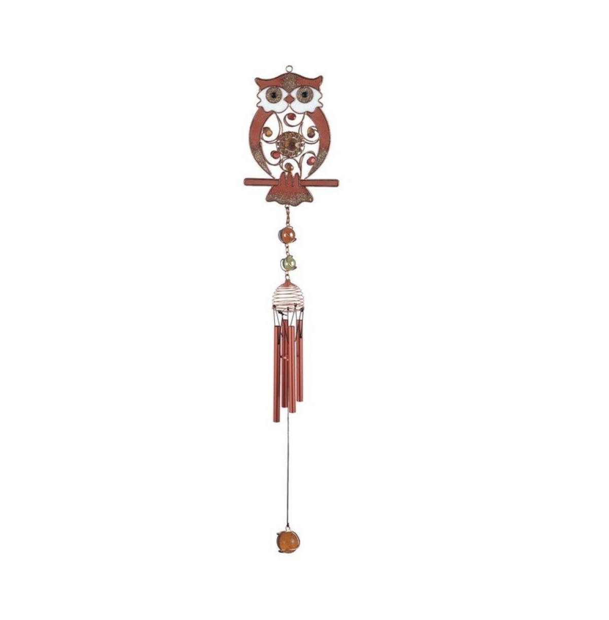 26" Long Owl Copper and Gem Wind Chime - Multi