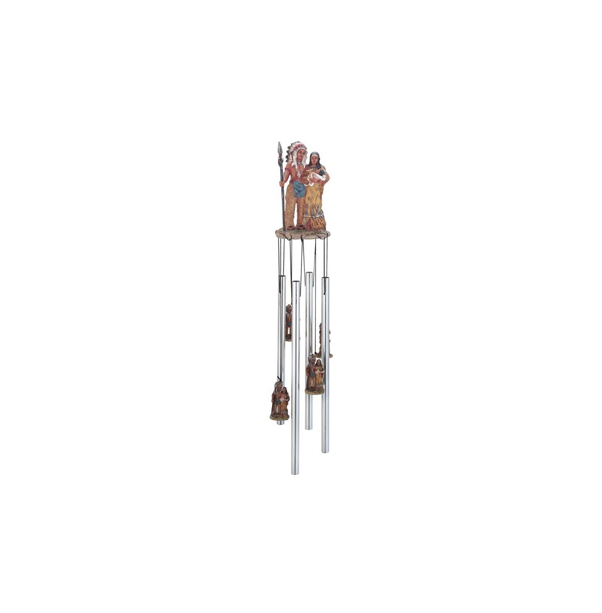 23" Long Indian Family Round Top Wind Chime Native American - Silver