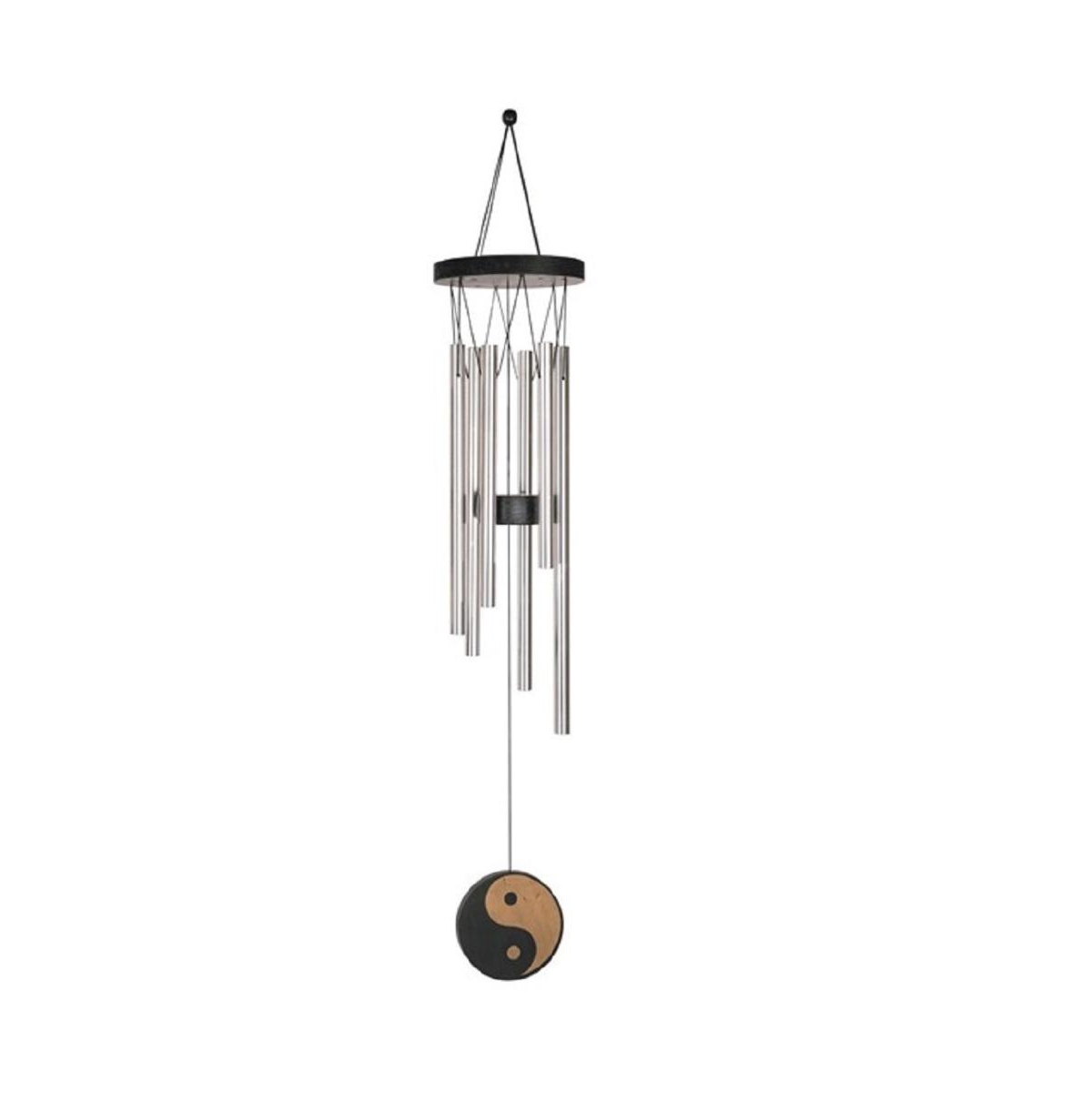 28" Long Ying Yang Oriental Wind Chime - Silver