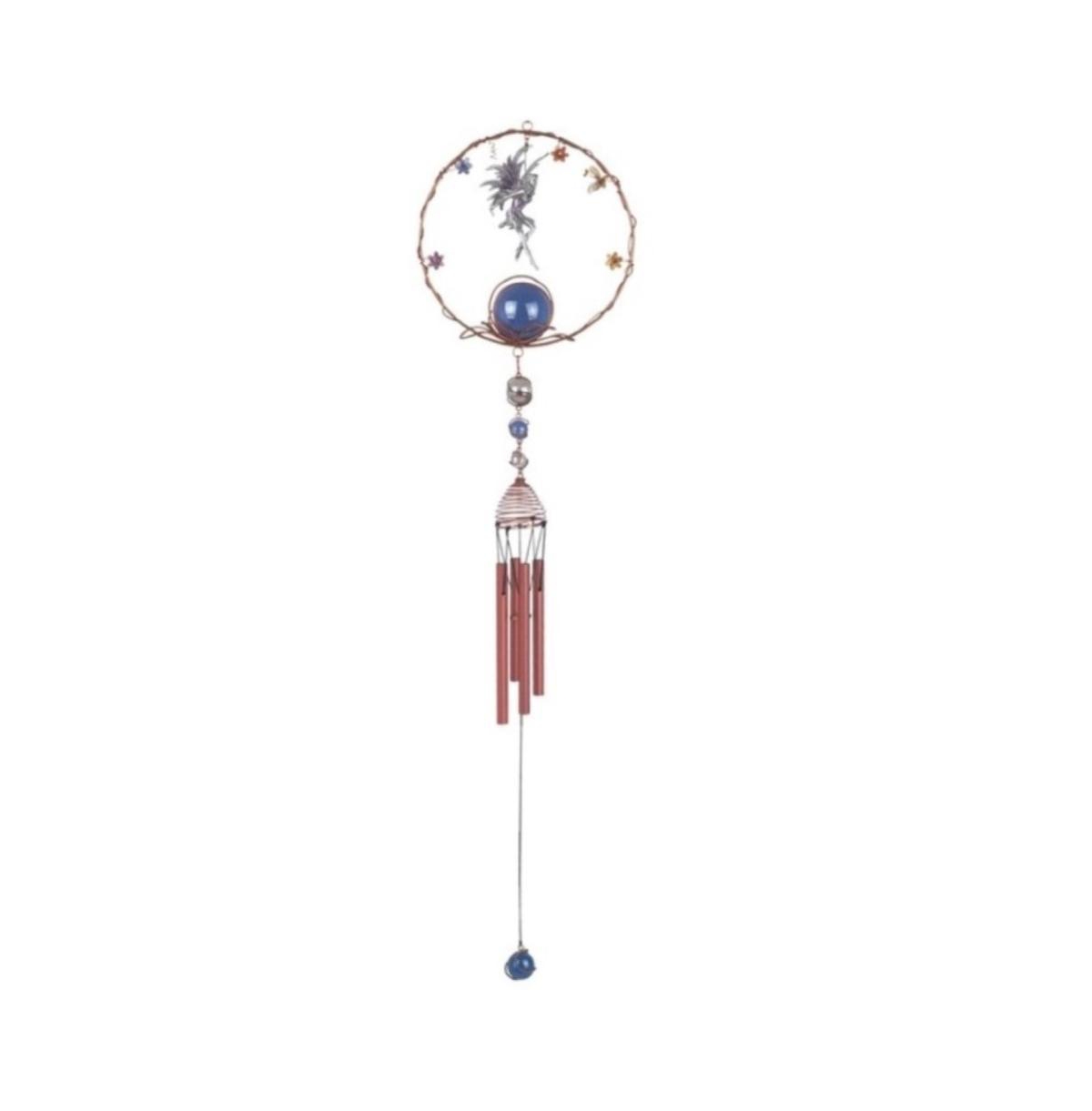 34" Long Fairy Pewter Wind Chime with Copper Gem - Multi