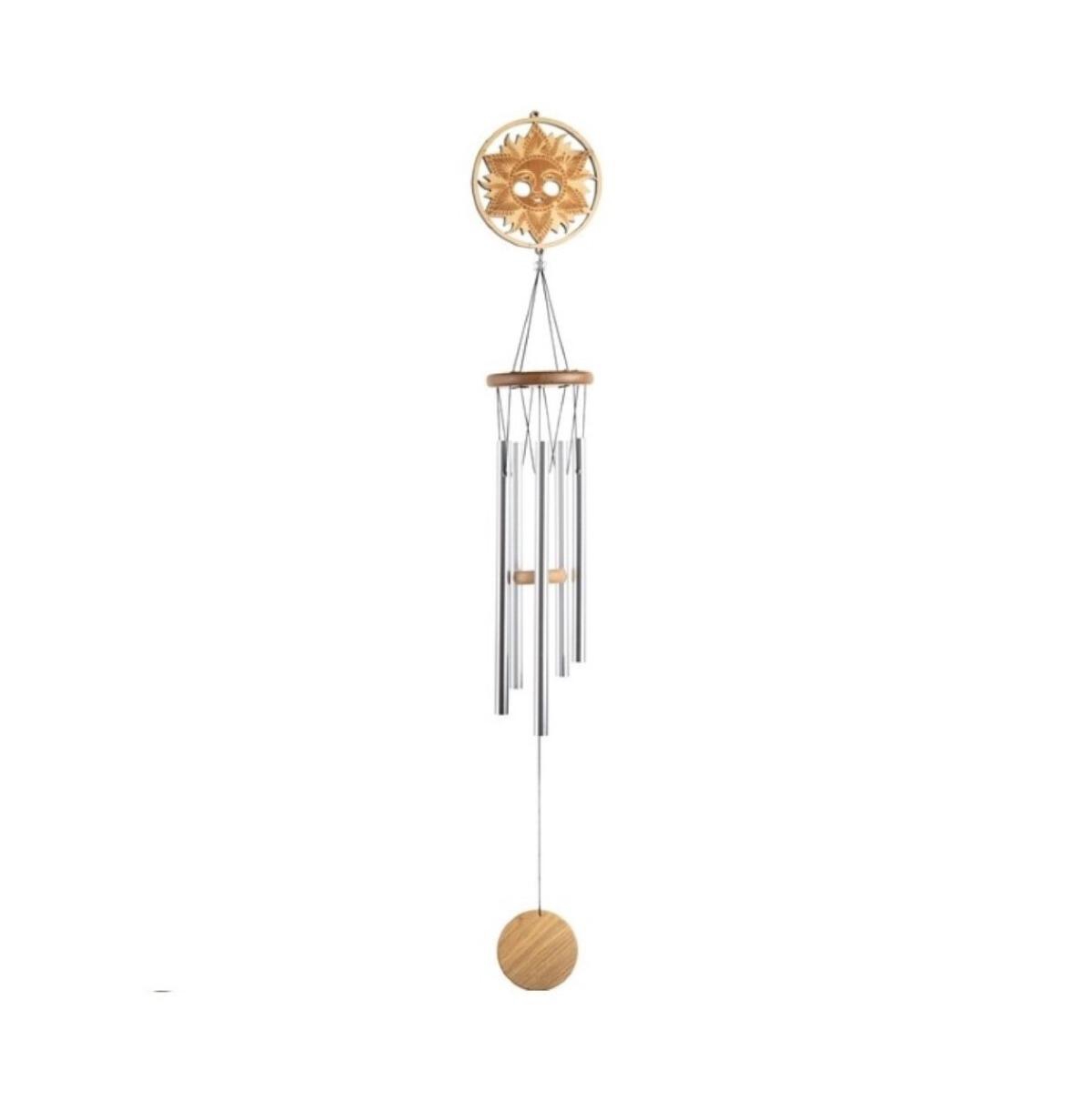 34" Long Wood Silhouette Sun Wind Chime - Silver