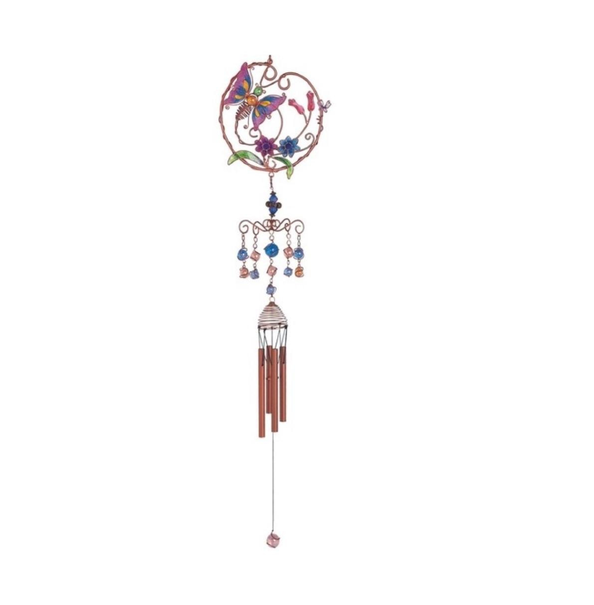 33" Long Purple Butterfly Wind Chime with Copper Gem - Multi