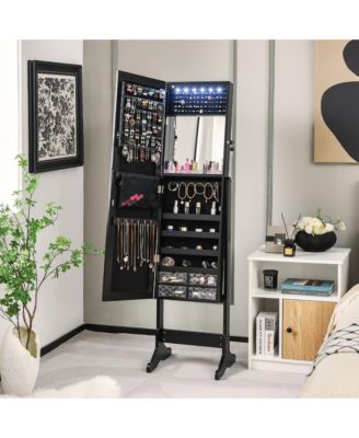 Jewelry Cabinet Armoire Full Length Frameless Mirror Lockable with Lights