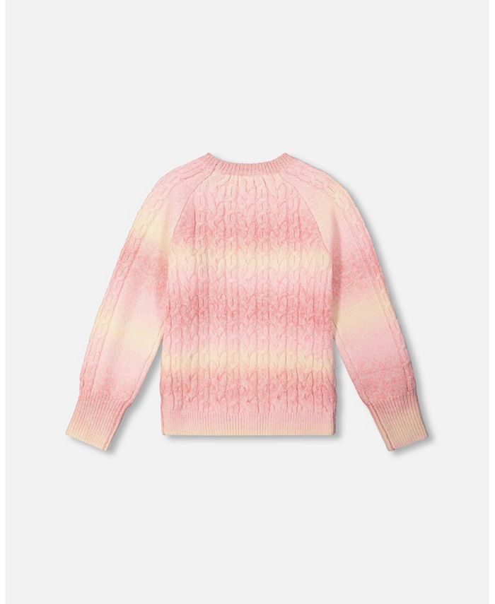 Deux par Deux Girl Pink Gradient Knitted Cable Sweater - Toddler|Child ...