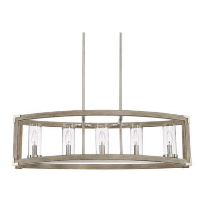 Kerr Wood Brushed Nickel Island Pendant Chandelier 32.75" Wide Modern Clear Glass Shade 5-Light Fixture for Dining Room Living House Home Foyer Kitchen Island Entryway Bedroom