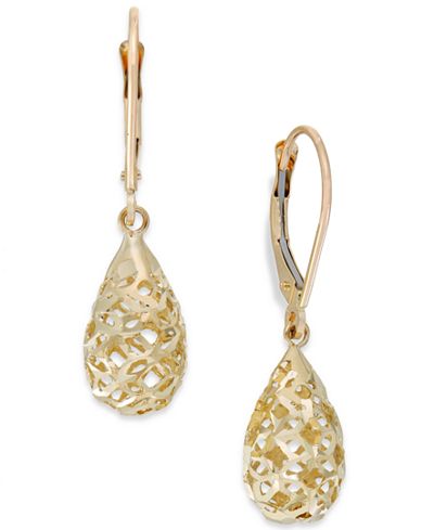 earrings leverback gold drop 10k filigree macy metallic