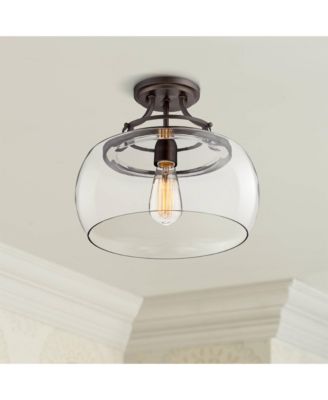 Charleston Industrial Rustic Farmhouse Ceiling Light Semi Flush-Mount Fixture 13.5" Wide Bronze LED Clear Glass Shade for Bedroom Kitchen Living Room Hallway Dining Bathroom
