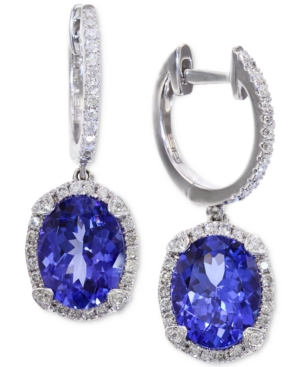 image of Effy Tanzanite (3-3/8 ct. t.w.) and Diamond (1/3 ct. t.w.) Hoop Earrings in 14k White Gold, Created for Macy-s