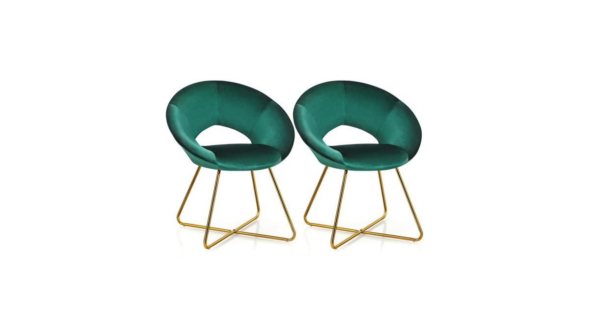 Slickblue Set Of 2 Accent Velvet Chairs Dining Chairs Arm Chair With Golden Legs Dark Green
