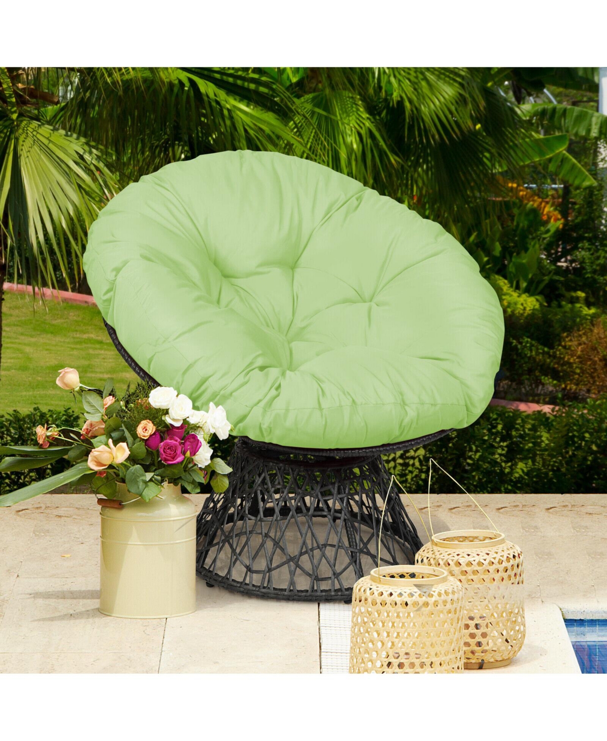 Rattan Papasan Chair Ergonomic 360-degree Swivel Soft Cushion Garden