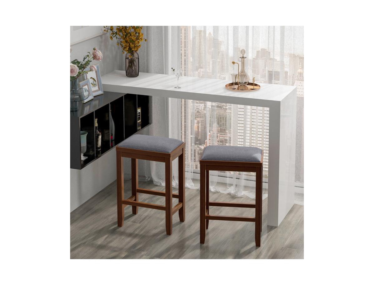 Slickblue 2 Pieces Upholstered Bar Stool Set with Solid Rubber Wood Frame and Footrest