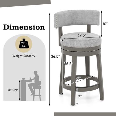 27 Inch Swivel Bar Stool with Upholstered Back Seat and Footrest