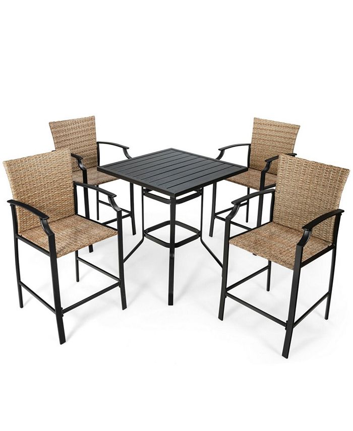 Slickblue 5 Pieces Outdoor Rattan Bistro Bar Stool Table Set with