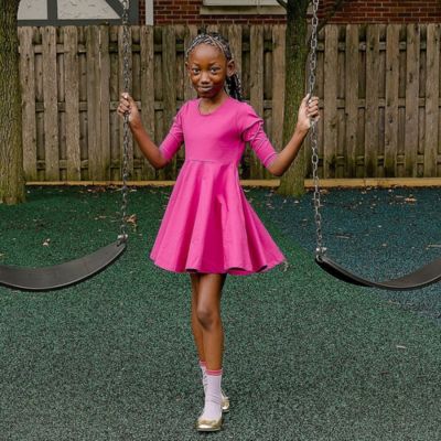 Girls Fair Trade Organic Cotton Solid 3/4 Sleeve Twirl Dress