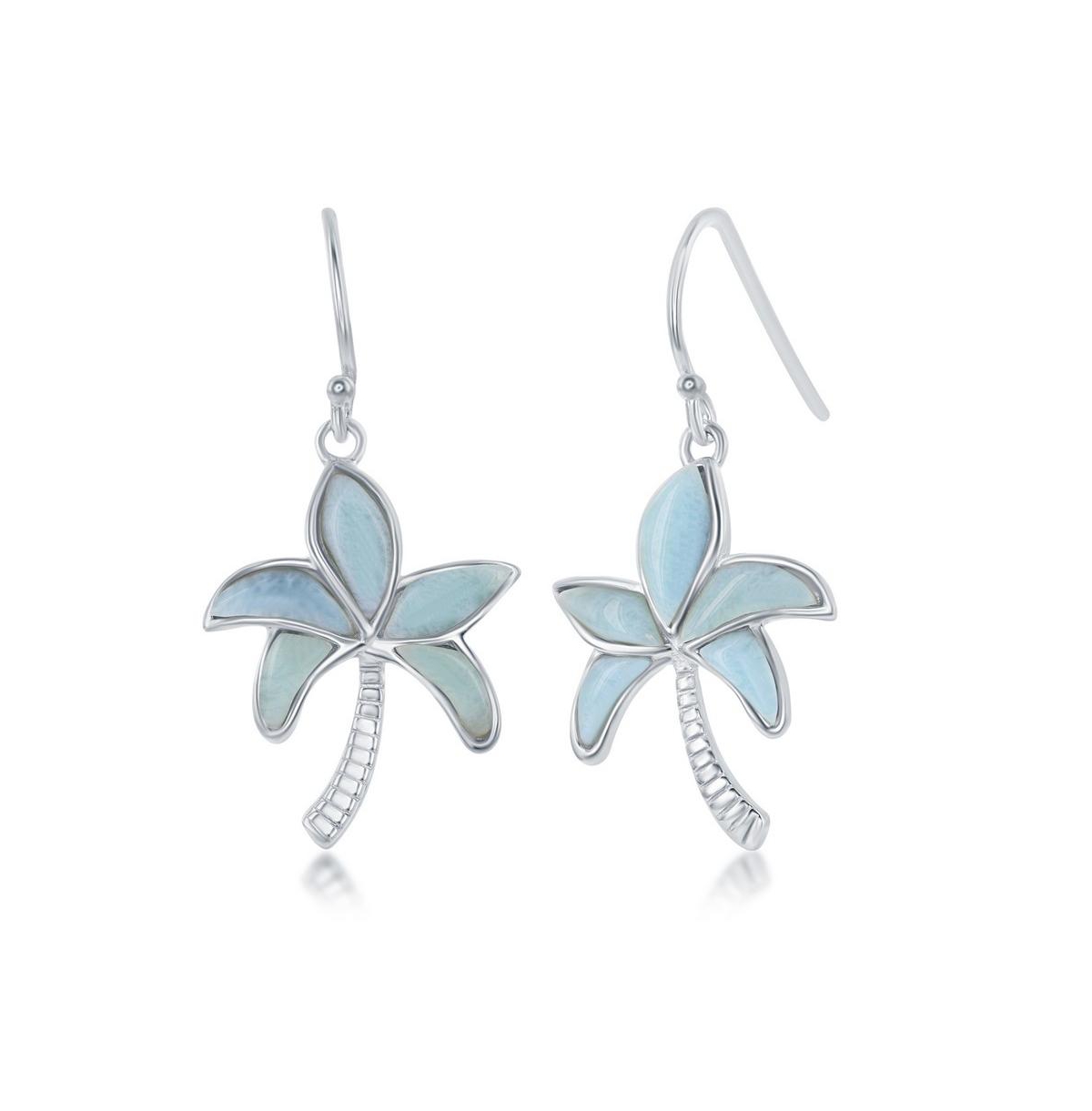 Sterling Silver Larimar Palm Tree Earrings - Blue