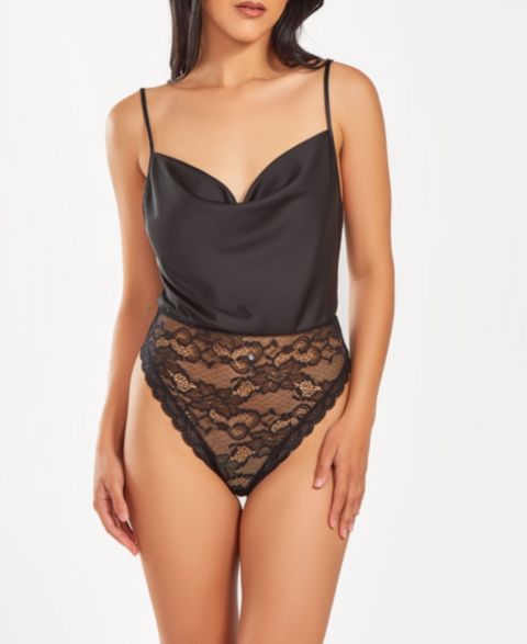 Боди, на косточках, кружево, стрейч, 1 предмет — iCollection, цвет: Чёрный