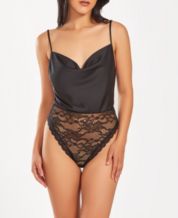 iCollection Barbie Plus Size Satin & Floral Lace Lingerie Bodysuit  Patterned with Soft Sheer Mesh Panels - Macy's
