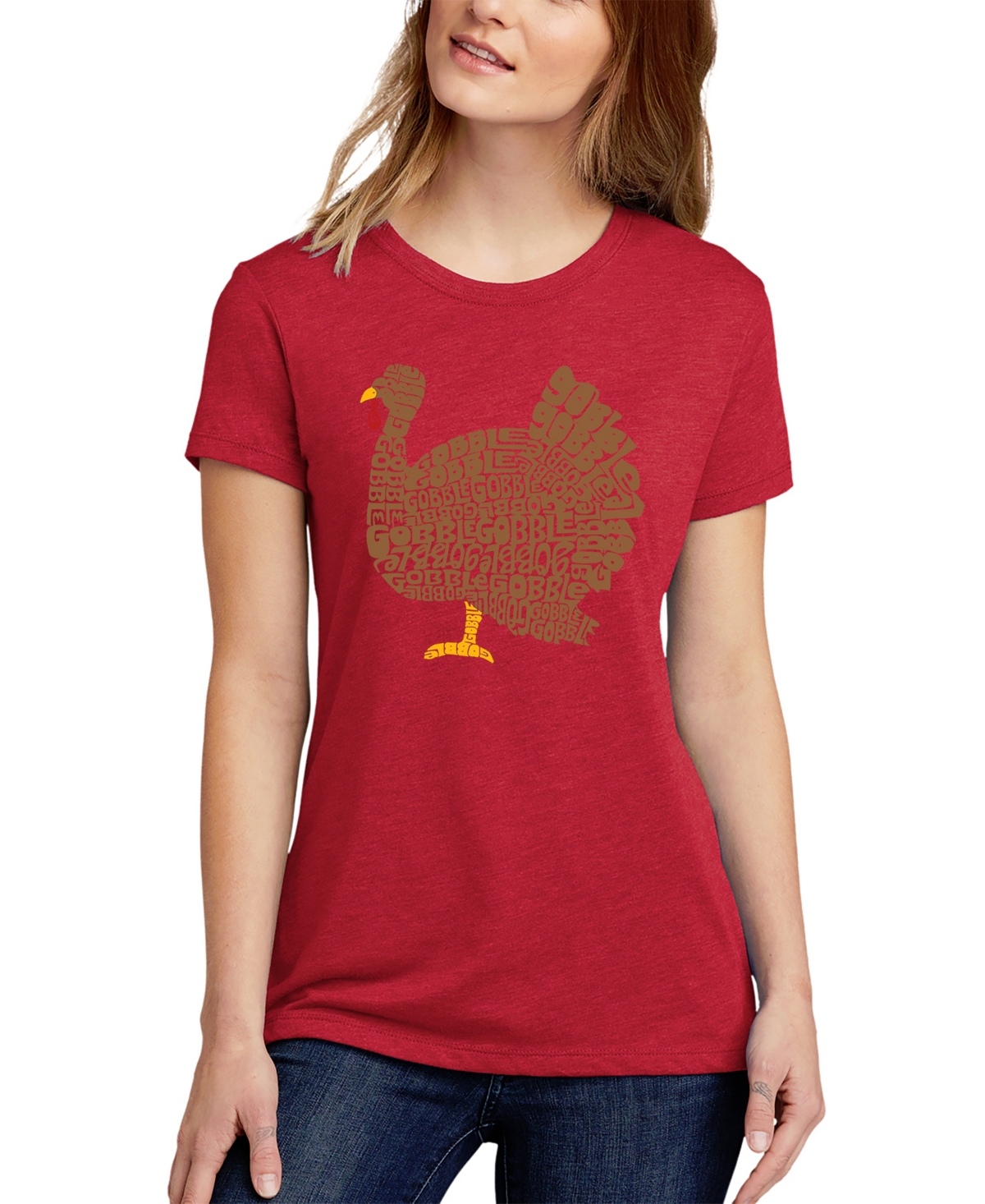 La Pop Art Women's Thanksgiving Premium Blend Word Art Short Sleeve T-shirt In Red