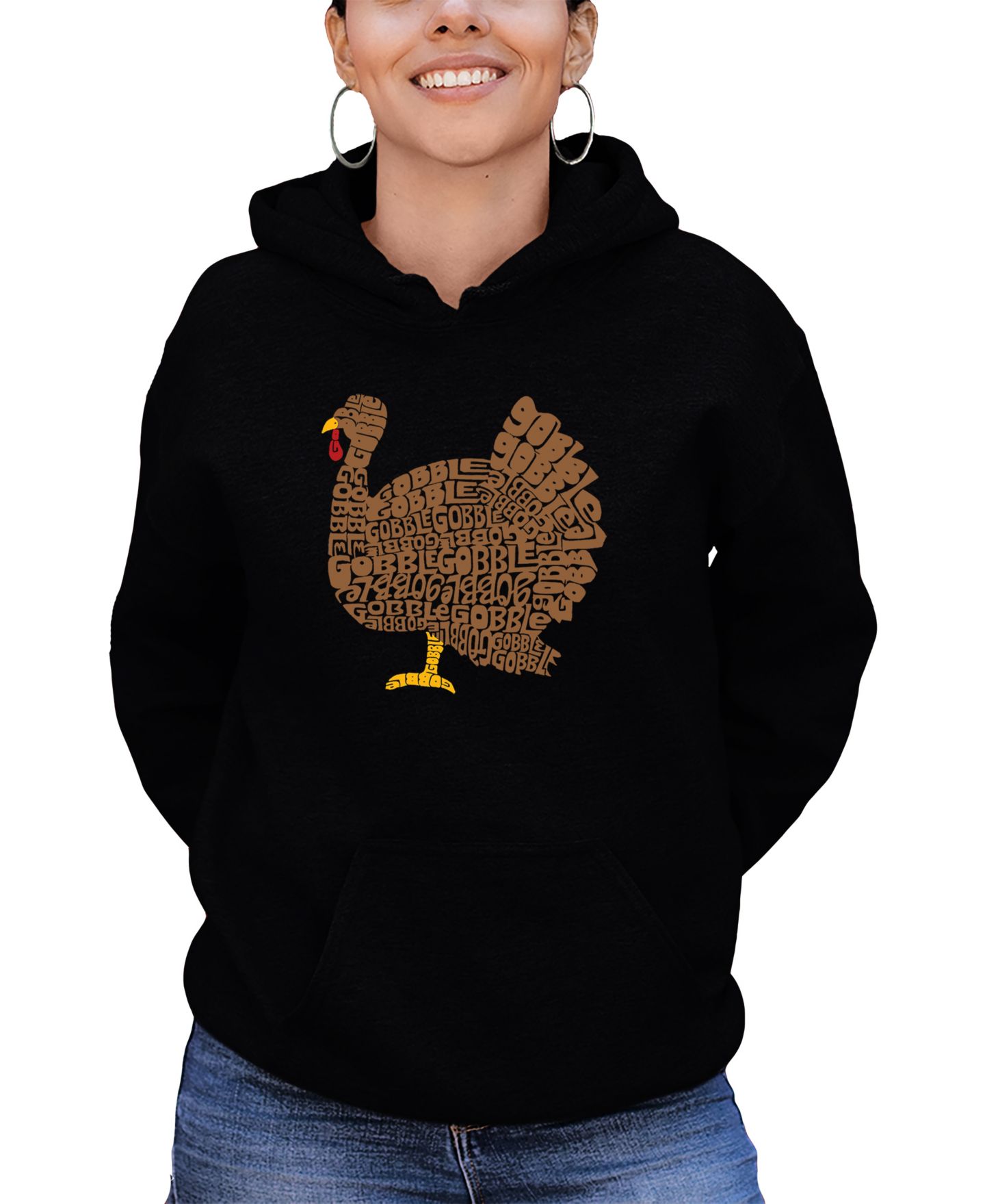 Женское худи LA Pop Art Thanksgiving Word Art Hooded, цвет: Чёрный — фото 1