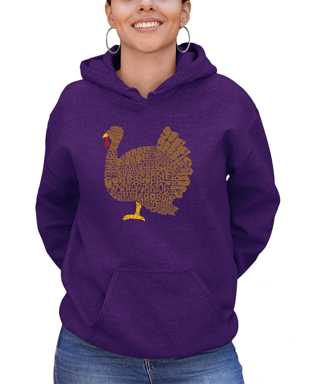 La Pop Art Women's Thanksgiving Word Art Hooded Sweatshirt In Purple