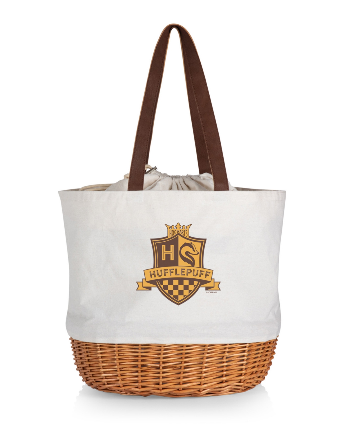 Picnic Time Harry Potter Hufflepuff Coronado Canvas And Willow Basket Tote In Beige