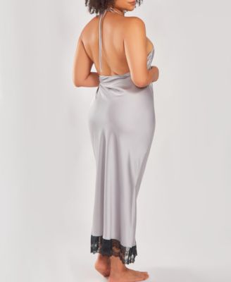 Plus Size Silky Stretch Satin Halter Nightgown