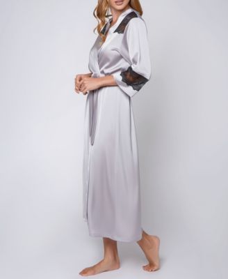 Women's Silky Stretch Satin Long Robe with Lace Trims
