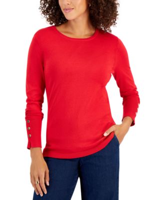 Women's Button-Sleeve Crewneck Sweater