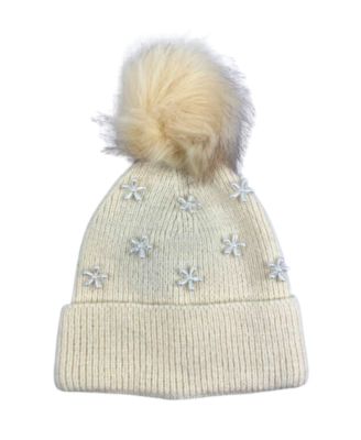 Imitation Pearl Flower Pom Beanie