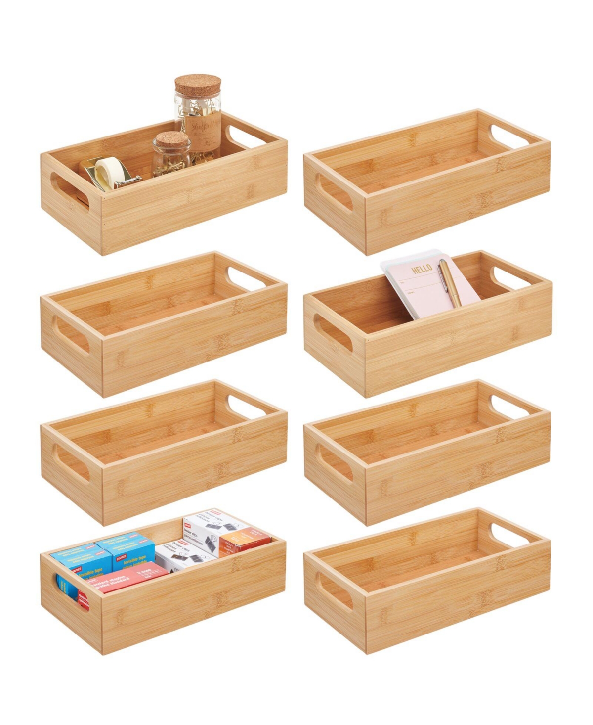 Mdesign Bamboo Office Organizer Container Bin With Handles, 8 Pack
