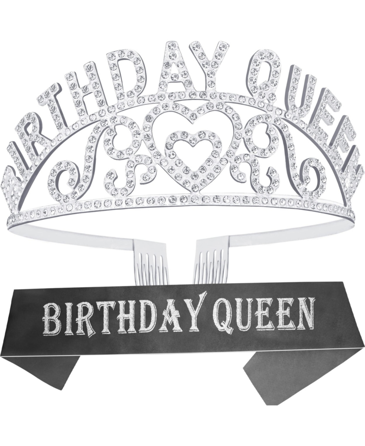Birthday Decorations Set with Queen Sash, Tiara, Girl Headband, and Accessories for 13th, 16th, 21st, 30th, 35th Celebrations - Happy Birthday Party S