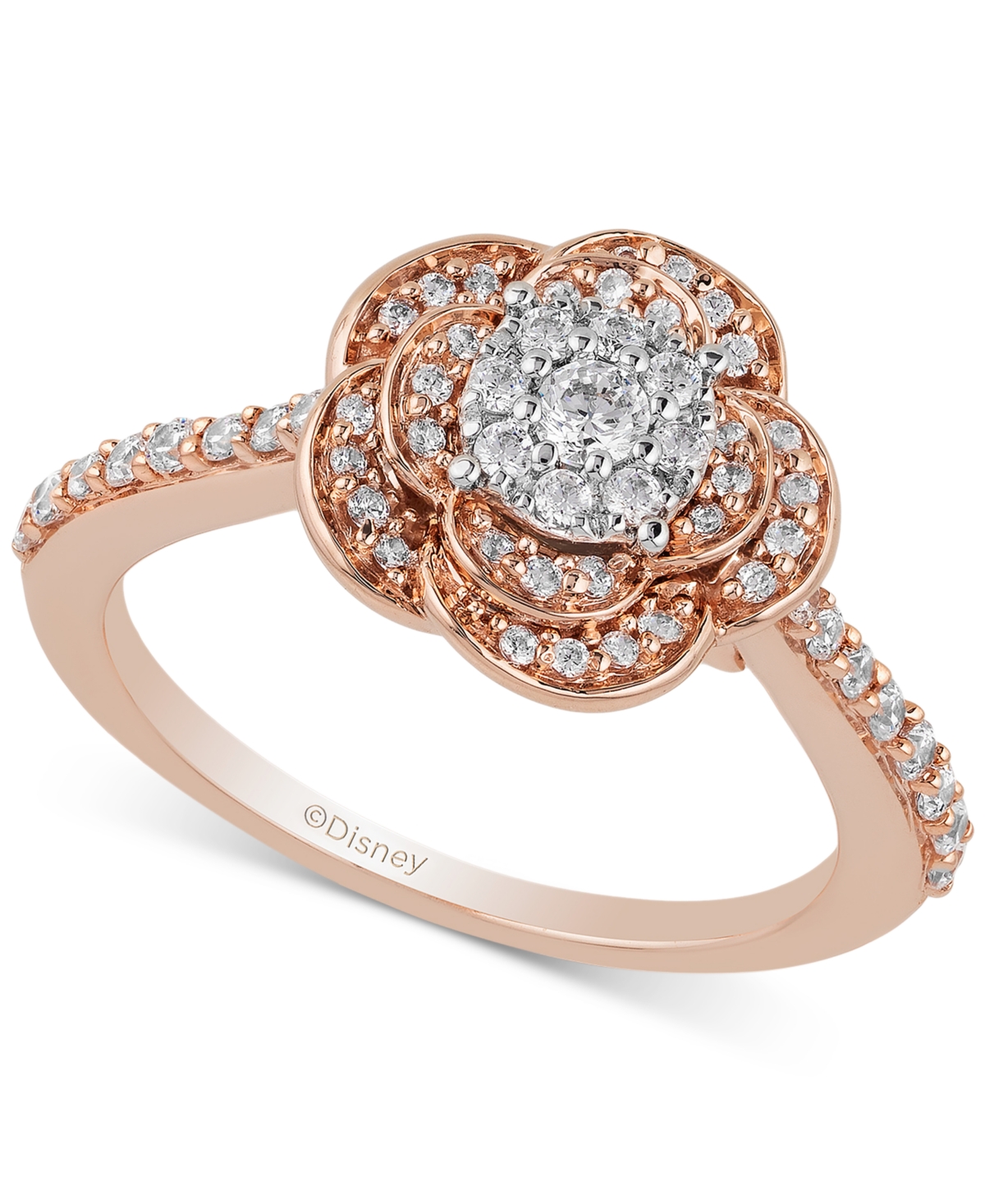 Enchanted Disney Fine Jewelry Diamond Cluster Belle Flower Ring (1/2 Ct. T.w.) In 10k Rose & White Gold In Two Tone