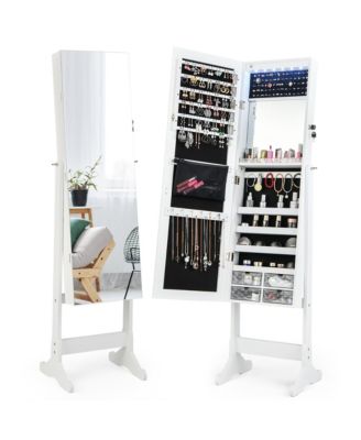 Jewelry Cabinet Armoire Full Length Frameless Mirror Lockable with Lights