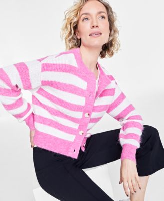 Pink and white striped cardigan best sale