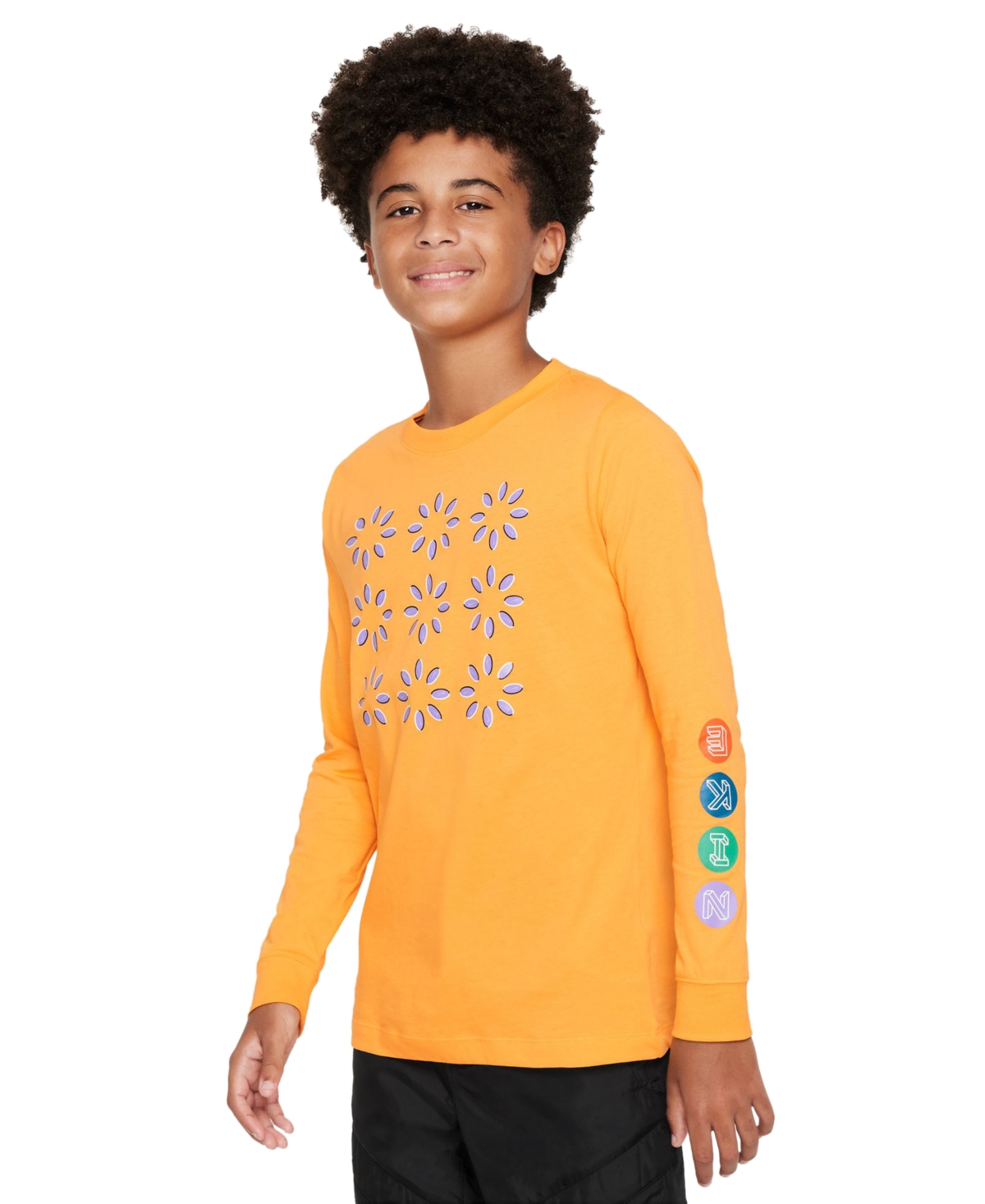 Nike Big Kids Sportswear Relaxed-fit Printed Long-sleeve T-shirt In Sundial