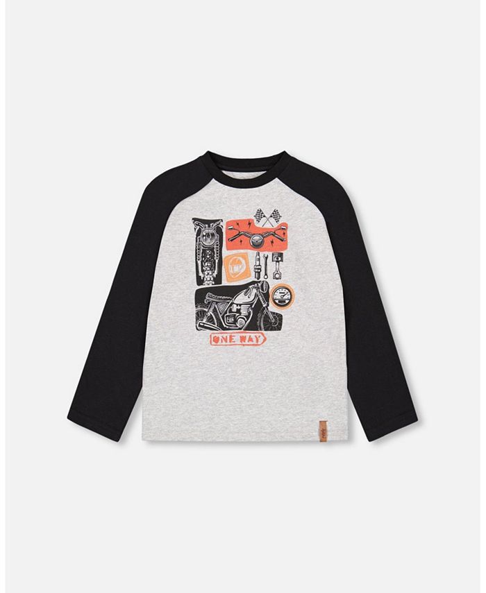 Deux par Deux Boy Raglan Jersey T-Shirt With Print Grey Mix - Child ...