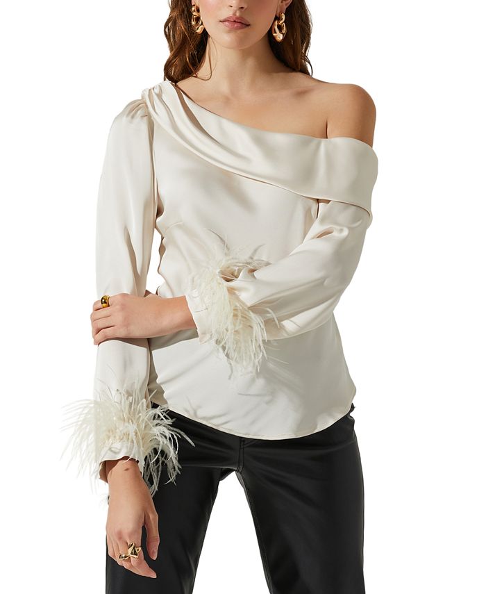 ASTR the Label Women's Dawn One-Shoulder Feather-Cuff Top - Macy's