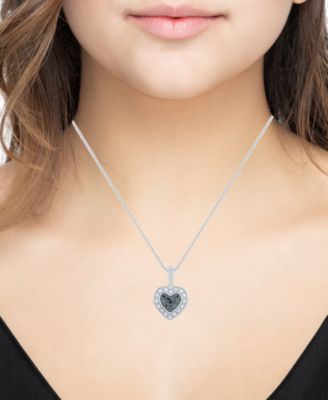 Black & White Diamond Heart Drop 18" Pendant Necklace (1/6 ct. t.w.) in Sterling Silver