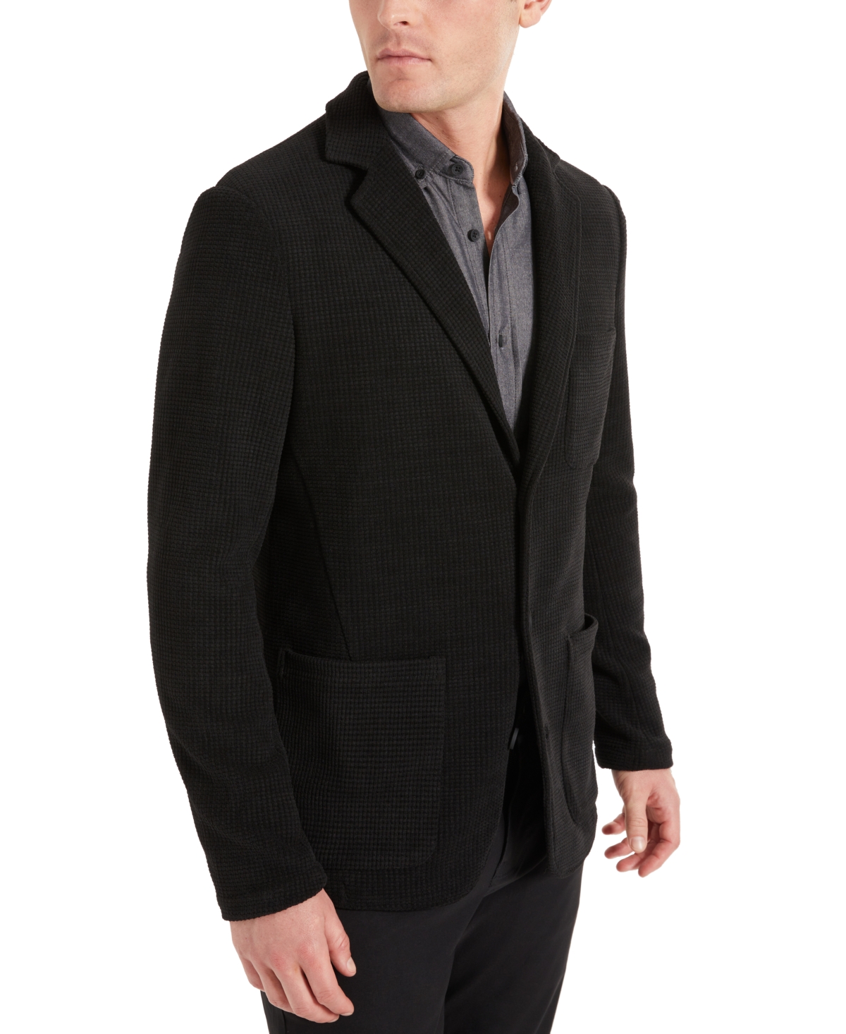 KENNETH COLE MEN'S TEXTURED TRIPLE-PATCH POCKET STRETCH BLAZER