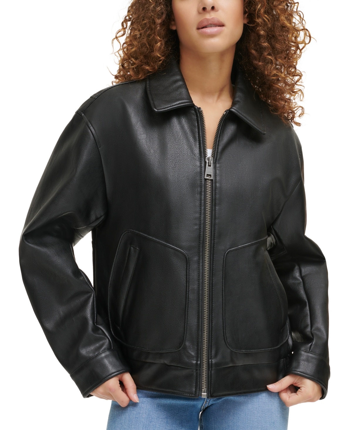 Shop Levi's Women's Retro Faux-leather Bomber Jacket In Black