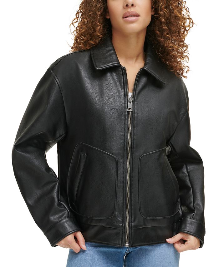 Levis Womens Faux Leather Bomber With Laydown Collar