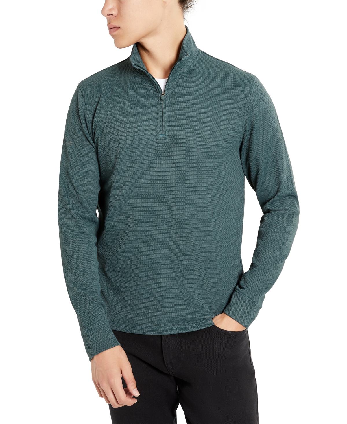 Kenneth Cole Men's Slim-fit Quarter-zip Knit Pullover In Basalm Green