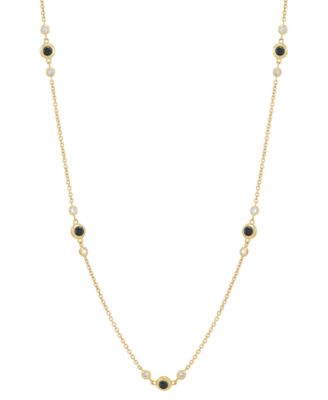 Macy's - Black & White Diamond Collar Necklace (1 ct. t.w.) in 10k Gold, 16" + 2" extender